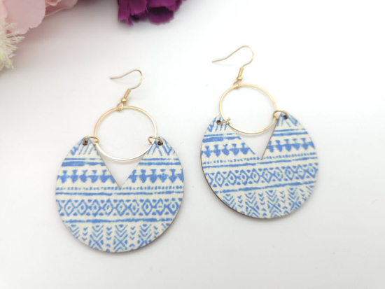 Preview: Große Holz Ohrringe Wood Muster